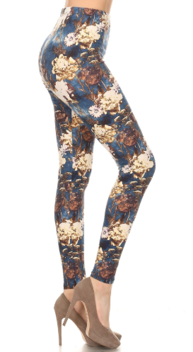 2123 Dried Floral on Blue LEGGINGS JV-D6