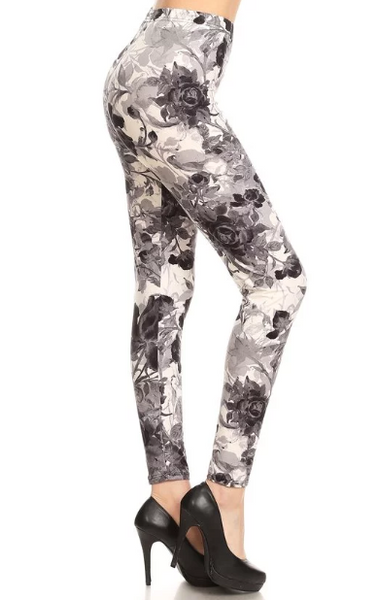 2330 Gray Scale Floral LEGGINGS JV-D36B