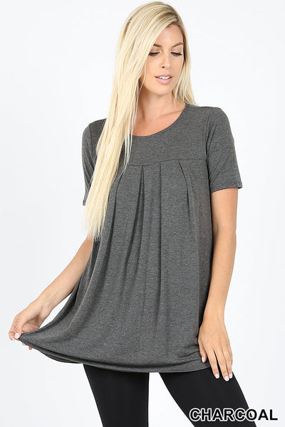 4116 1/4S R Neck Pleated TOP w PKTS in CHARCOAL JV-G7T