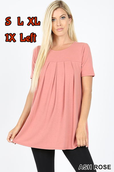 4119 1/4S R Neck Pleated TOP w PKTS in ASH ROSE JV-K42B