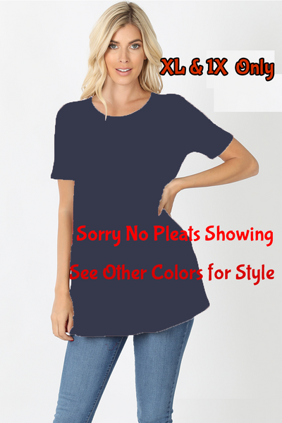 4120 1/4S R Neck Pleated TOP w PKTS in NAVY JV-KO