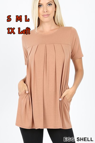 4121 1/4S R Neck Pleated TOP w PKTS in EGGSHELL JV-K38B