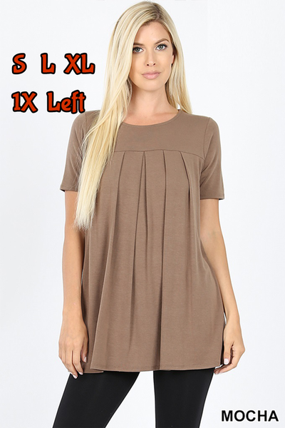 4122 1/4S R Neck Pleated TOP w PKTS in MOCHA JV-K42A