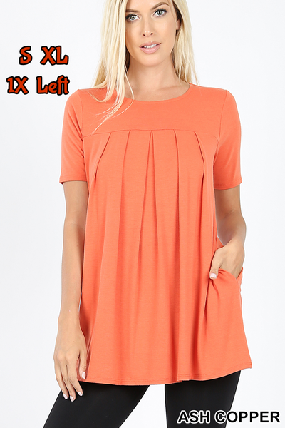4123 1/4S R Neck Pleated TOP w PKTS in ASH COPPER JV-I13B