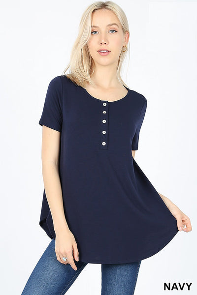 4138 1/4S Henley Shell Button TOP in NAVY JV-L18C