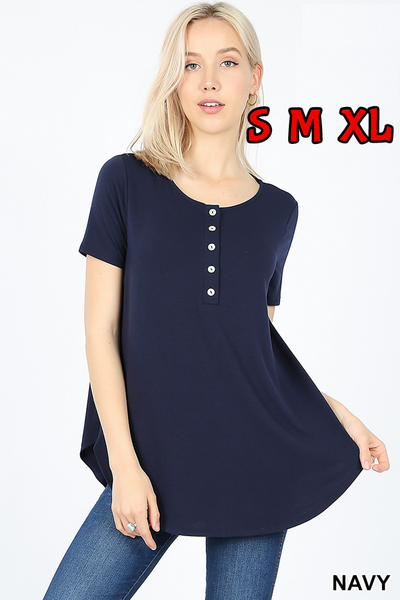 4138 1/4S Henley Shell Button TOP in NAVY JV-L18C