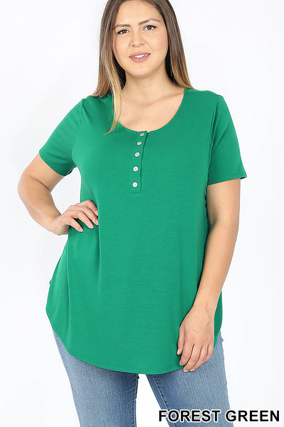 4139 1/4S Henley Shell Button TOP in FOREST GREEN JV-L23A