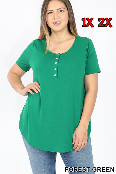 4139 1/4S Henley Shell Button TOP in FOREST GREEN JV-L23A