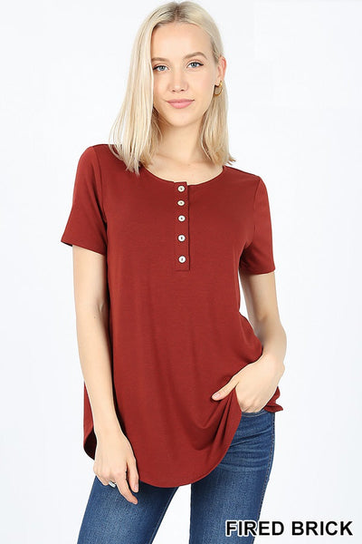 4140 1/4S Henley Shell Button TOP in FIRED BRICK JV-L28C