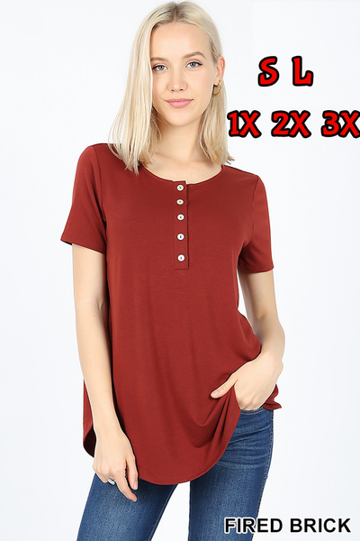 4140 1/4S Henley Shell Button TOP in FIRED BRICK JV-L28C
