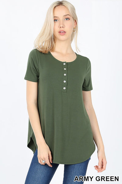 4142 1/4S Henley Shell Button TOP in ARMY GREEN JV-I37B