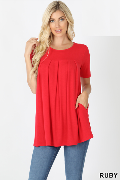 4144 1/4S R Neck Pleated TOP w PKTS in RUBY JV-A13C