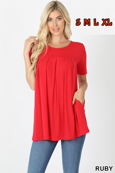 4144 1/4S R Neck Pleated TOP w PKTS in RUBY JV-A13C