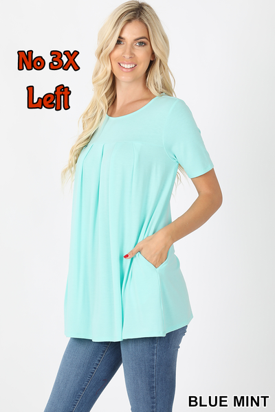 4177 1/4S R Neck Pleated TOP w PKTS in BLUE MINT