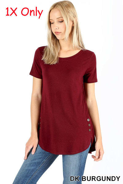 4191 1/4S Dolphin Hem w/ Side Buttons TOP in DK BURGUNDY