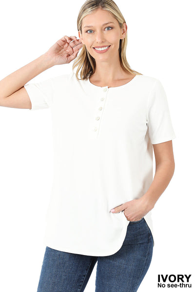 4532 1/4S Henley Shell Button TOP in IVORY JV-A47C