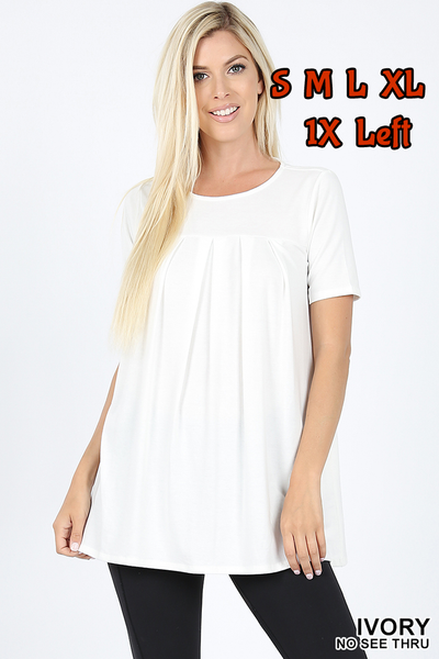 4241 1/4S R Neck Pleated TOP w PKTS in IVORY JV-C28A