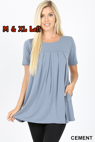 4246 1/4S R Neck Pleated TOP w PKTS in CEMENT JV-KO