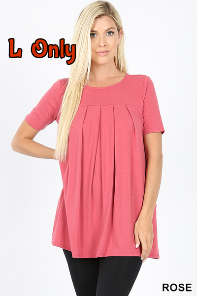 4247 1/4S R Neck Pleated TOP w PKTS in ROSE JV-KO