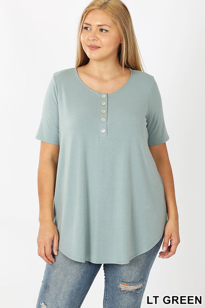 4265 1/4S Henley Shell Button TOP in LT GREEN JV-HA12B G