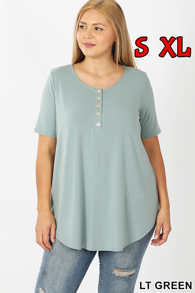 4265 1/4S Henley Shell Button TOP in LT GREEN JV-HA12B G