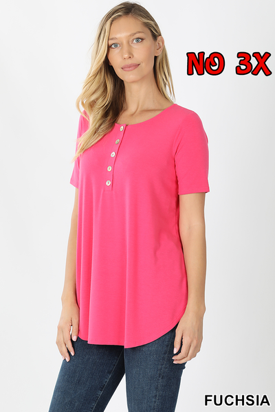 4271 1/4S Henley Shell Button TOP in FUCHSIA JV-HB7 C G