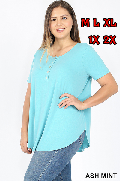 4272 1/4S Henley Shell Button TOP in ASH MINT JV-F42B
