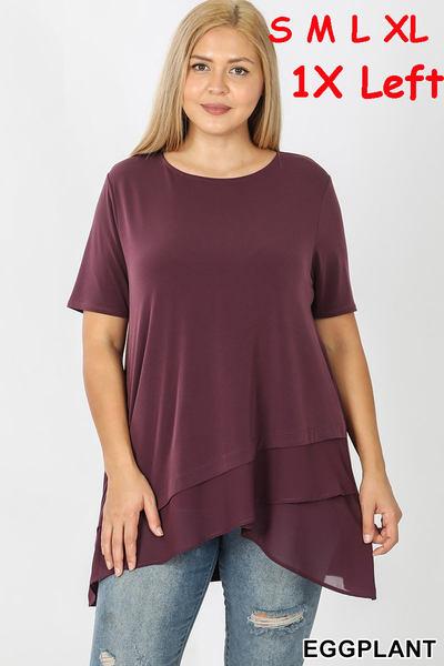 4286 1/4S Overlap Chiffon TOP in EGGPLANT JV-D27A