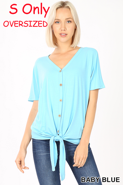 4334 1/4S Tie Front Button TOP in BABY BLUE