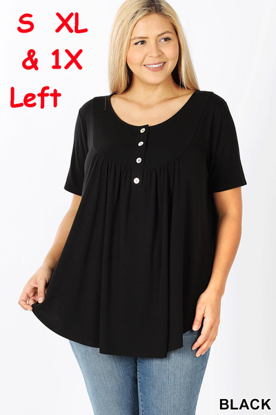 4378 1/4S Round Hem Yoke Neck TOP in BLACK JV-N143C
