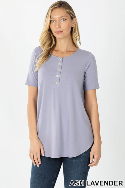 4407 1/4S Henley Shell Button TOP in ASH LAVENDER JV-E17B