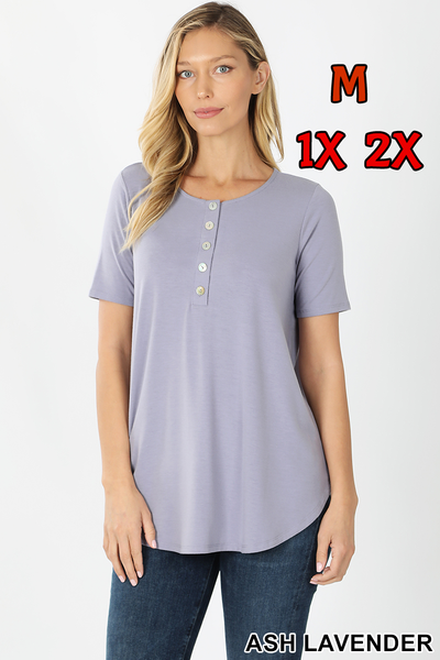 4407 1/4S Henley Shell Button TOP in ASH LAVENDER JV-E17B