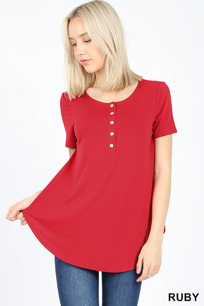 4408 1/4S Henley Shell Button TOP in RUBY JV-F37C