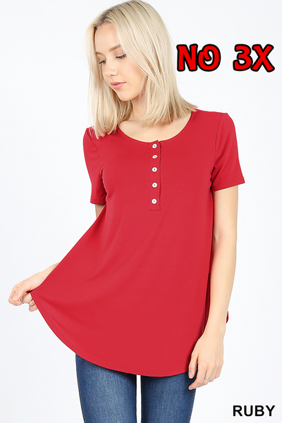 4408 1/4S Henley Shell Button TOP in RUBY JV-F37C