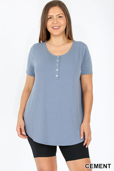 4409 1/4S Henley Shell Button TOP in CEMENT JV-E42B