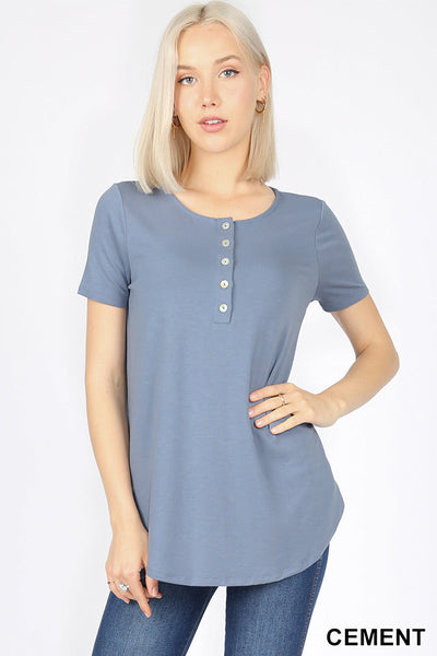 4409 1/4S Henley Shell Button TOP in CEMENT JV-E42B