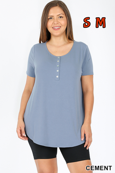 4409 1/4S Henley Shell Button TOP in CEMENT JV-E42B