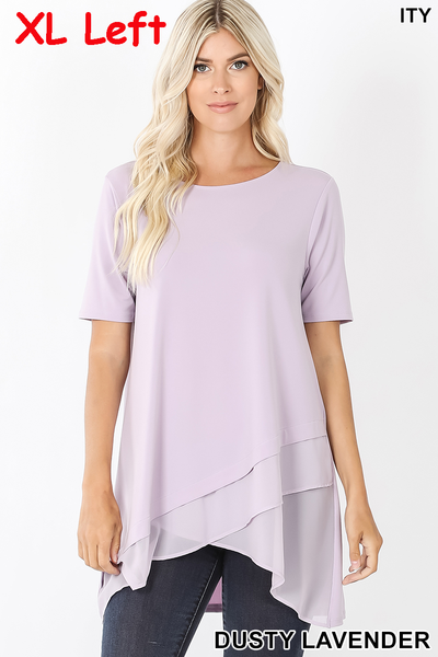 4427 1/4S Overlap Chiffon TOP in DUSTY LAVENDER