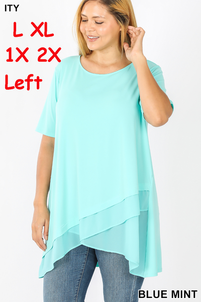 4428 1/4S Overlap Chiffon TOP in BLUE MINT