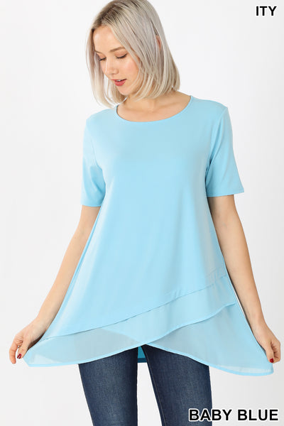 4429 1/4S Overlap Chiffon TOP in BABY BLUE JV-N69B