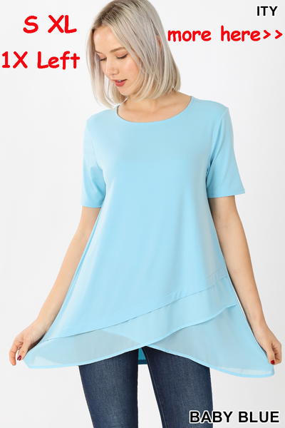 4429 1/4S Overlap Chiffon TOP in BABY BLUE