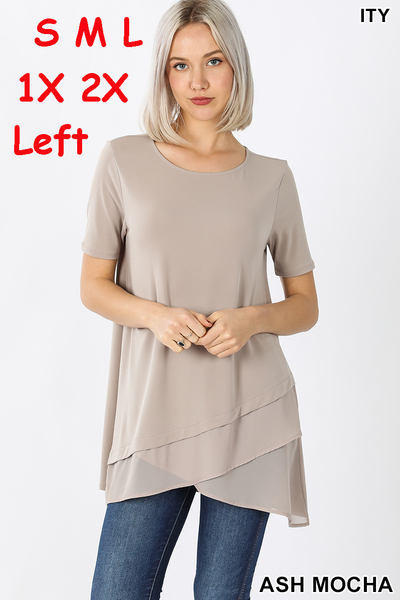 4435 1/4S Overlap Chiffon TOP in ASH MOCHA