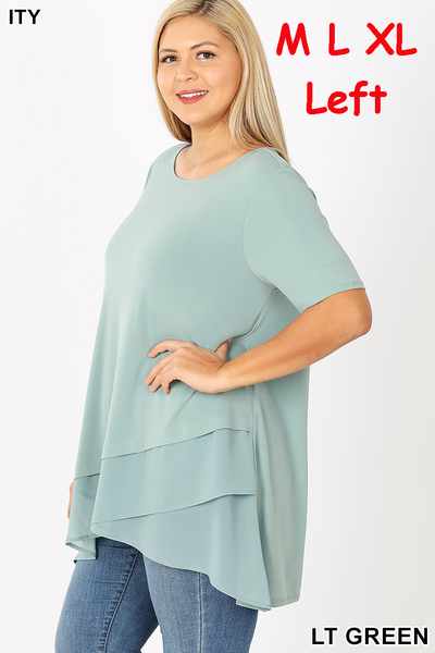 4437 1/4S Overlap Chiffon TOP in LT GREEN JV-N122B