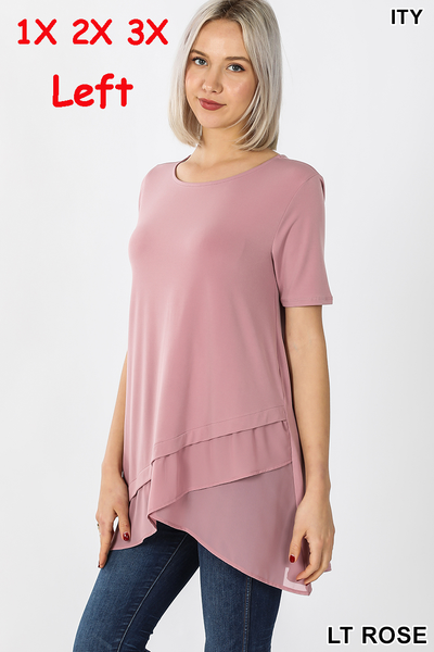 4438 1/4S Overlap Chiffon TOP in LT ROSE JV-N56B