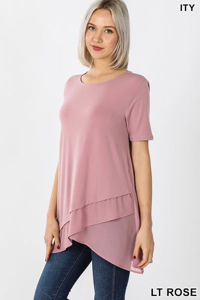 4438 1/4S Overlap Chiffon TOP in LT ROSE JV-N56B