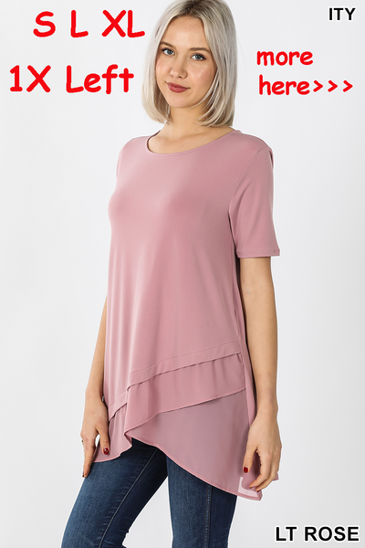 4438 1/4S Overlap Chiffon TOP in LT ROSE