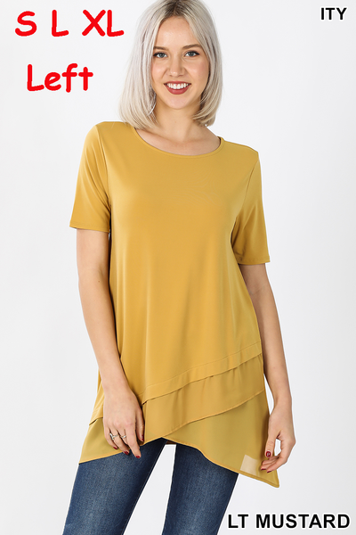 4439 1/4S Overlap Chiffon TOP in LT MUSTARD JV-N12A