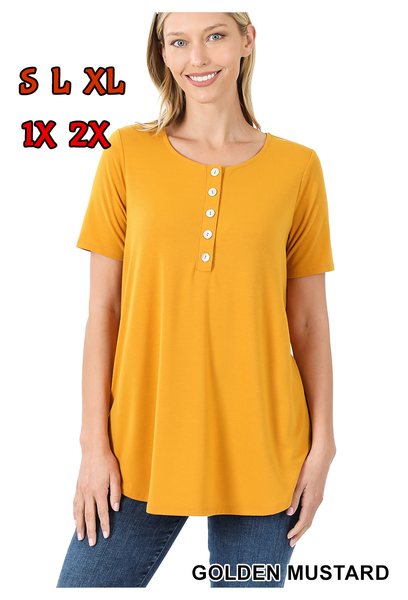 4444 1/4S Henley Shell Button TOP in GOLDEN MUSTARD