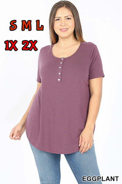 4446 1/4S Henley Shell Button TOP in EGGPLANT
