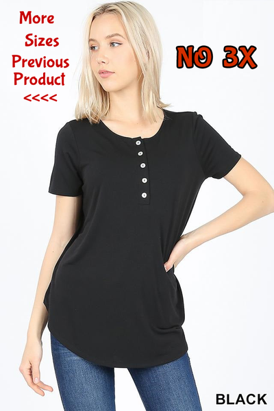4531 1/4S Henley Shell Button TOP in BLACK JV-F18C
